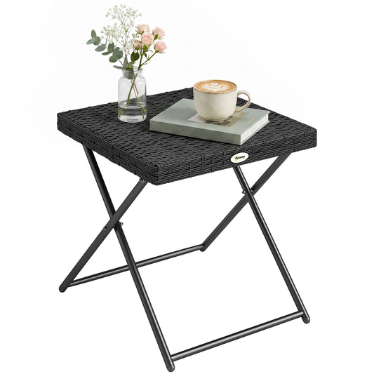 Photo of Outsunny Square PE Wicker Rattan Folding Table - Black in Black colour on a white background