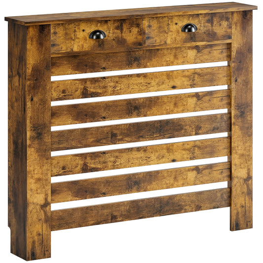 Photo of HOMCOM 95.5H x 111Wcm Radiator Cover, with Drawer - Rustic Brown in Brown colour on a white background