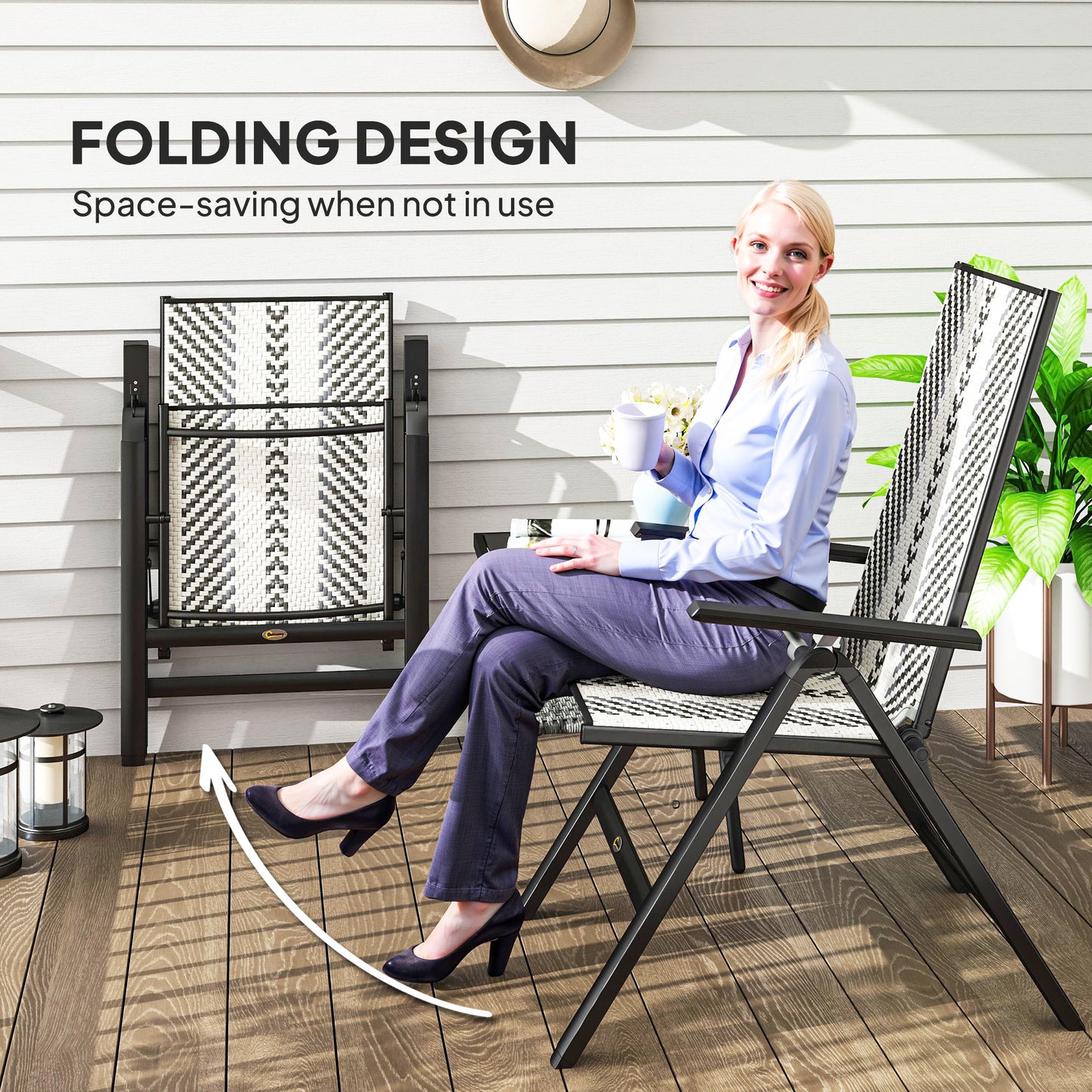 Outsunny Rattan Reclining Garden Chairs - Grey
