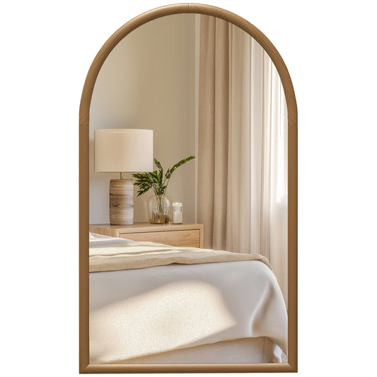 Photo of HOMCOM 110 x 65cm Wooden Arched Mirror - Natural Finish in Finish colour on a white background