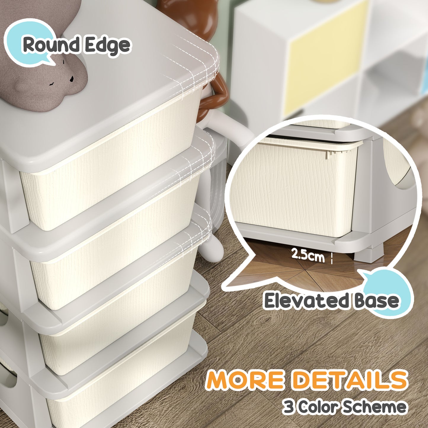 HOMCOM Four-Tier Kids Storage Boxes, with Four Drawers - White