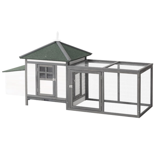 Photo of PawHut Chicken Coop Small Animal Pet Cage w/ Nesting Box Outdoor Run Wooden in Wooden colour on a white background