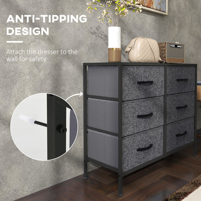 HOMCOM six-drawer dresser with steel frame and wall anti-tip attachment