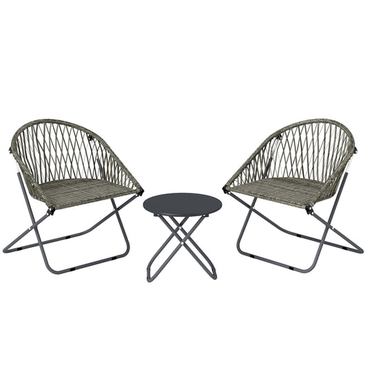 Photo of Outsunny Patio Bistro Set, Folding Patio Furniture Set with 2 Chairs and Table, Grey in Grey colour on a white background