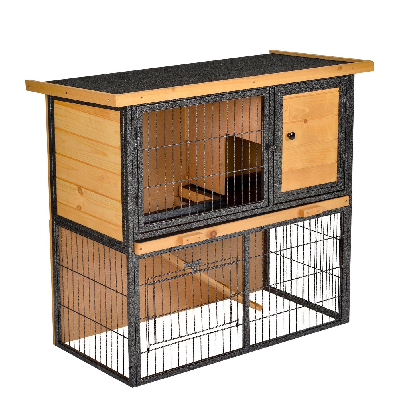 Photo of PawHut Guinea Pig Hutch Rabbit Hutch Wood-metal Elevated Pet House Bunny Cage with No-Leak Tray Ramp Openable Roof Outdoor 89.5 x 45 x 81cm Light Yellow in Yellow colour on a white background