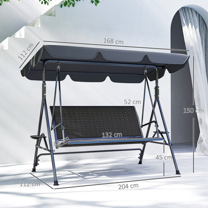 Outsunny three-seat swing chair with canopy, shown with product dimensions
