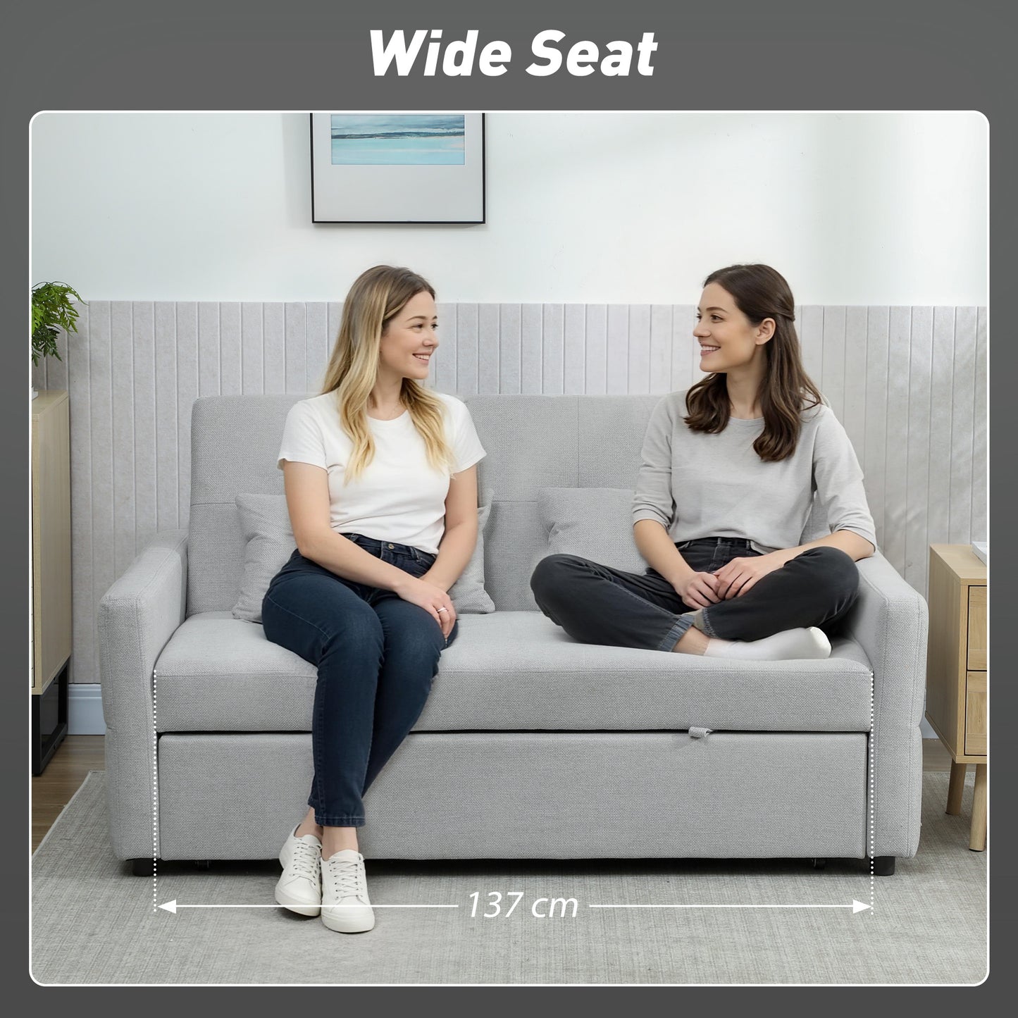 HOMCOM Three-Way Two-Seater Sofa Bed - Light Grey
