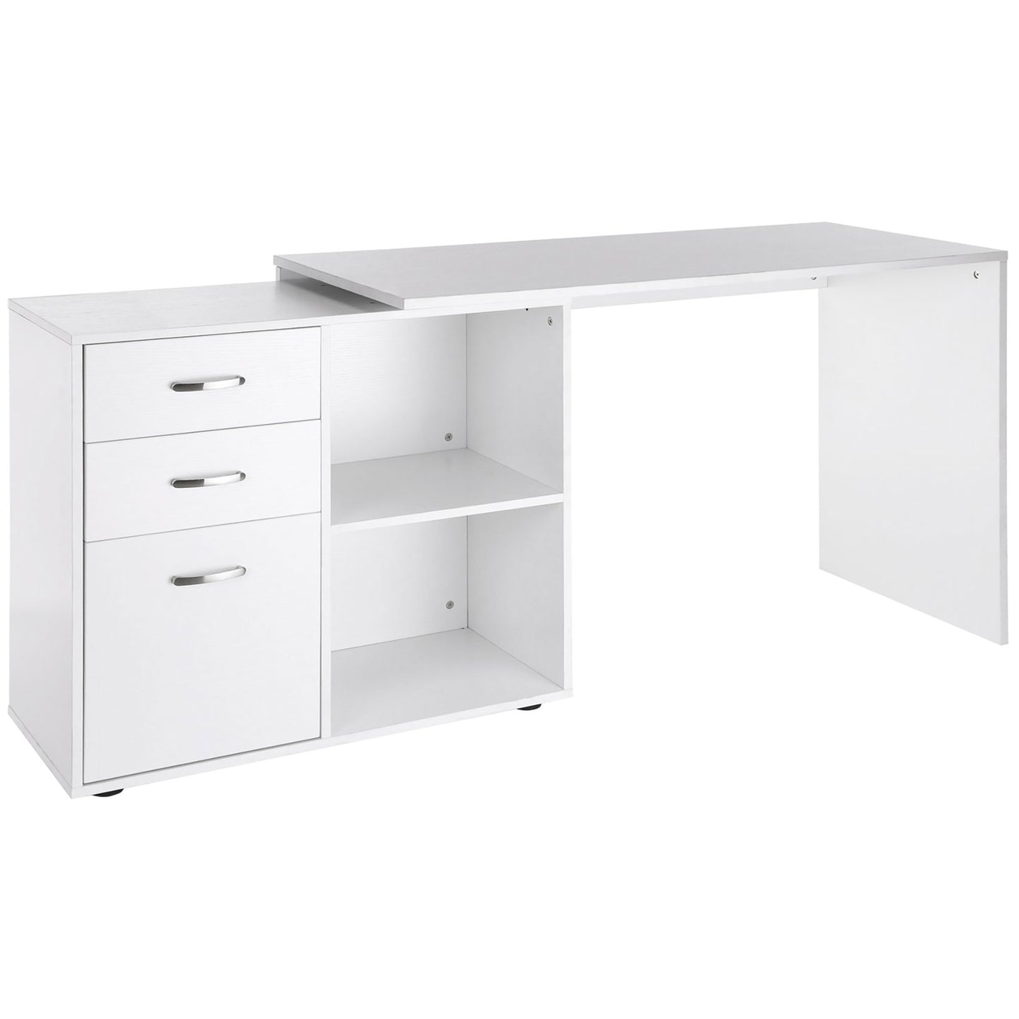 Photo of HOMCOM L Shaped Computer Desk, Reversible Home Office Desk with Drawers, File Cabinet and Storage Shelves, Study Table, 117 x 83.5 x 76cm, White in White colour on a white background