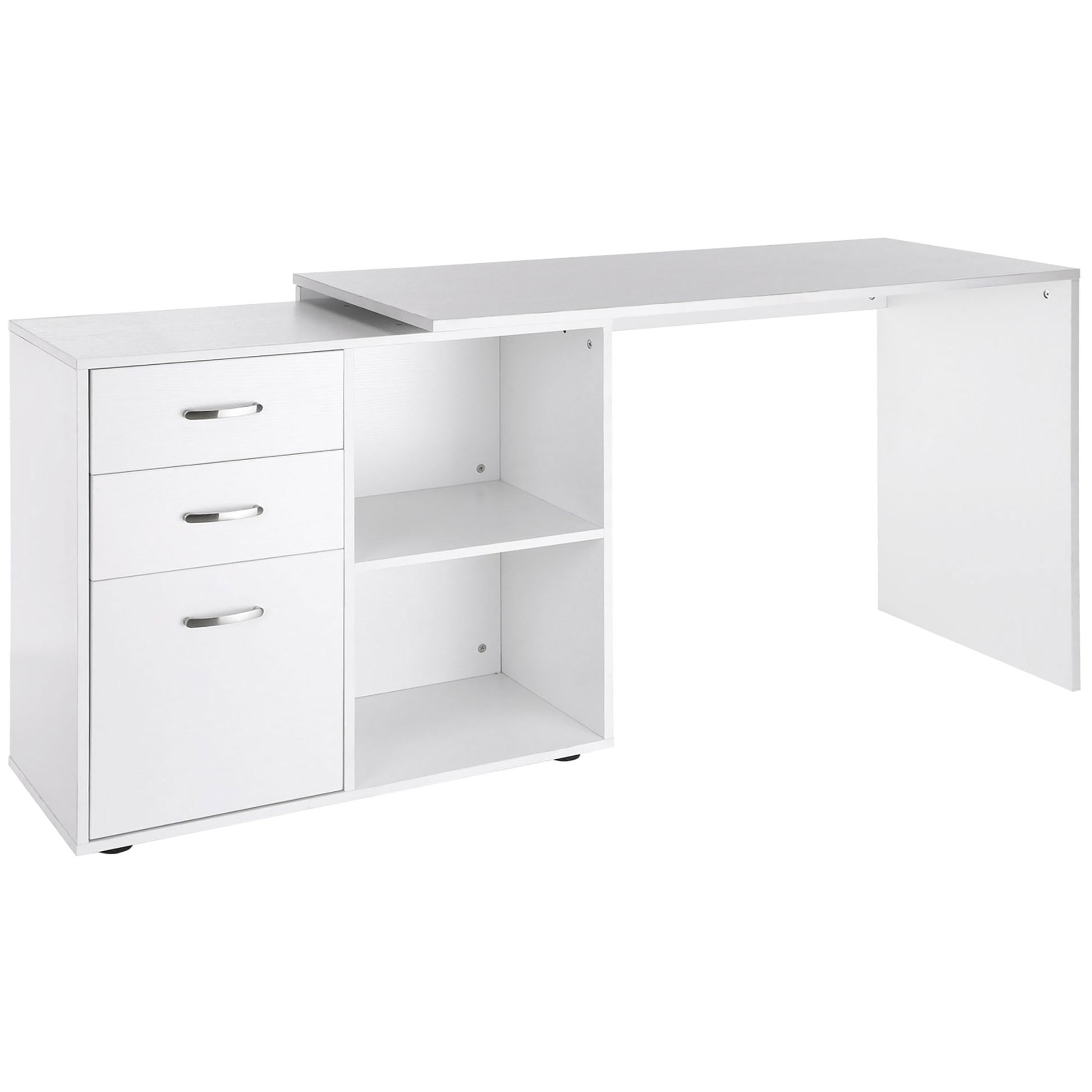 Photo of HOMCOM L Shaped Computer Desk, Reversible Home Office Desk with Drawers, File Cabinet and Storage Shelves, Study Table, 117 x 83.5 x 76cm, White in White colour on a white background