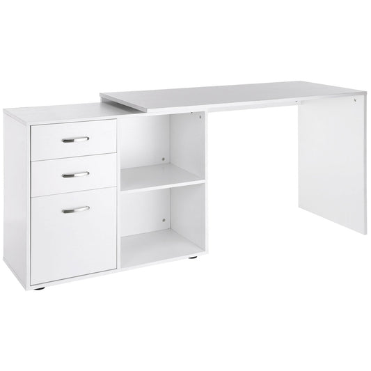 Photo of HOMCOM L Shaped Computer Desk, Reversible Home Office Desk with Drawers, File Cabinet and Storage Shelves, Study Table, 117 x 83.5 x 76cm, White in White colour on a white background
