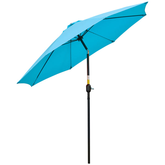 Photo of Outsunny 2.6M Patio Parasol Sun Umbrella, Tilt Shade Shelter Canopy with Crank 8 Ribs Aluminium Frame, Blue in Blue colour on a white background