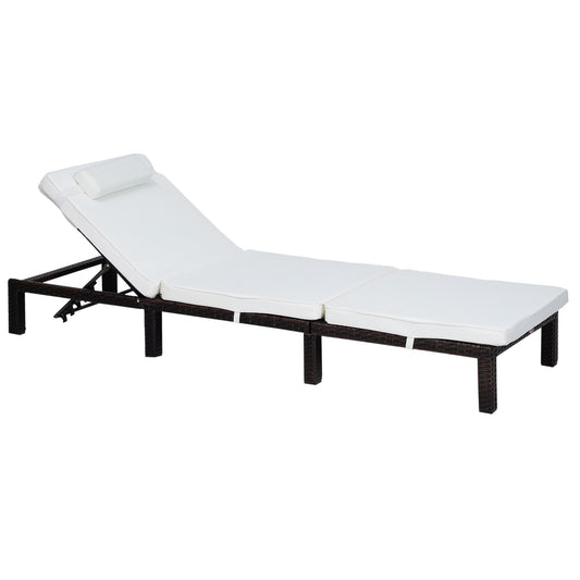 Photo of Outsunny Rattan Sun Lounger, 5-Level Adjustable Garden Lounger Recliner with Cushion and Headrest, Outdoor Reclining Sunbed, Steel Frame Garden Chair for Patio, Beach, Terrace, Cream White in White colour on a white background