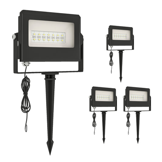 Photo of Outsunny 32W LED Floodlights, Linkable 4-Pack Landscape Lighting with Remote Control, RGB Colour Changing, UK Plug, Black in Black colour on a white background