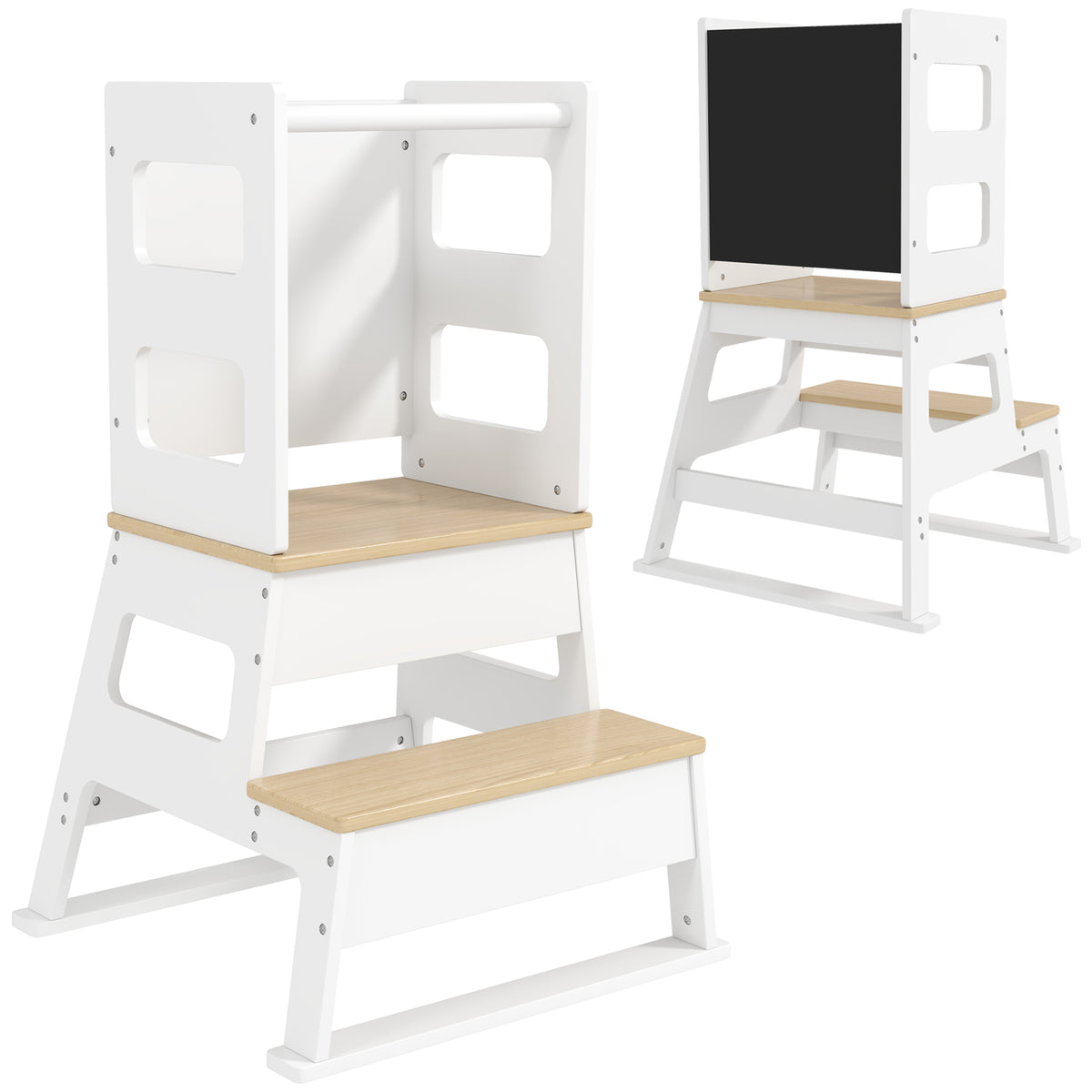 Photo of AIYAPLAY 2-in-1 Toddler Tower with Chalkboard, Safety Rail for Kitchen, Counter, Bathroom, Sink, White in White colour on a white background