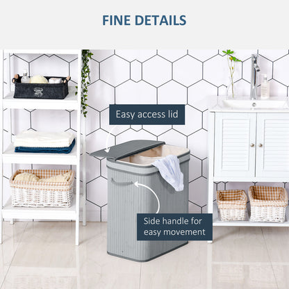 Grey bamboo laundry hamper with easy-access lid and side handles
