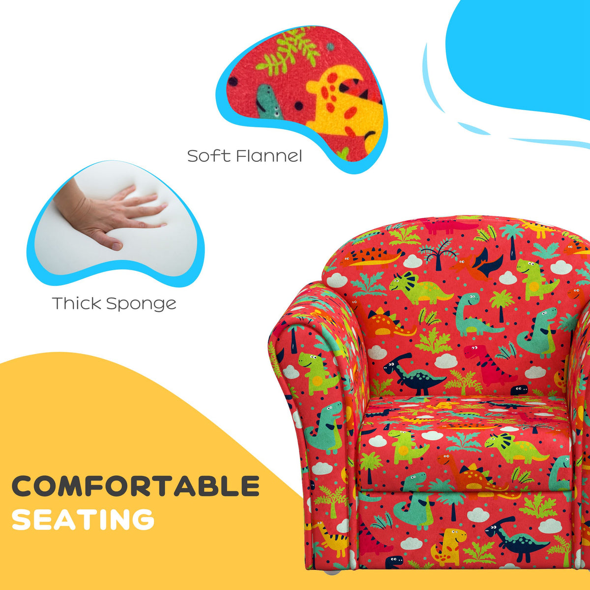 AIYAPLAY kids armchair featuring soft flannel upholstery and thick sponge padding