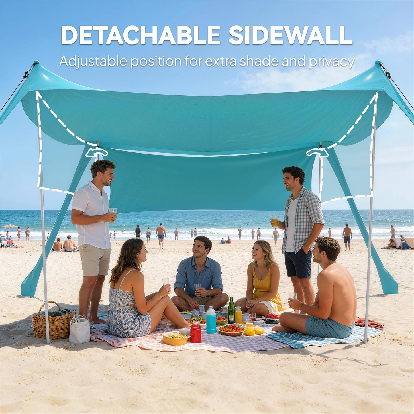 Outsunny Beach Tent Event Shelter with Detachable Sidewall and Carry Bag, for Camping, Trips, Fishing, Picnics, Sky Blue