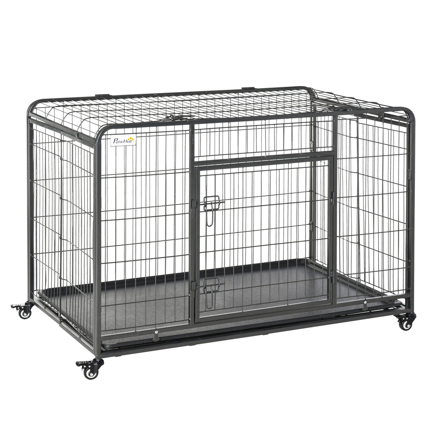 Photo of PawHut Metal Dog Cage Kennel Locking Door & Wheels Removable Tray Openable Top For Extra Large Pets 125 x 76 x 81 cm in cm colour on a white background