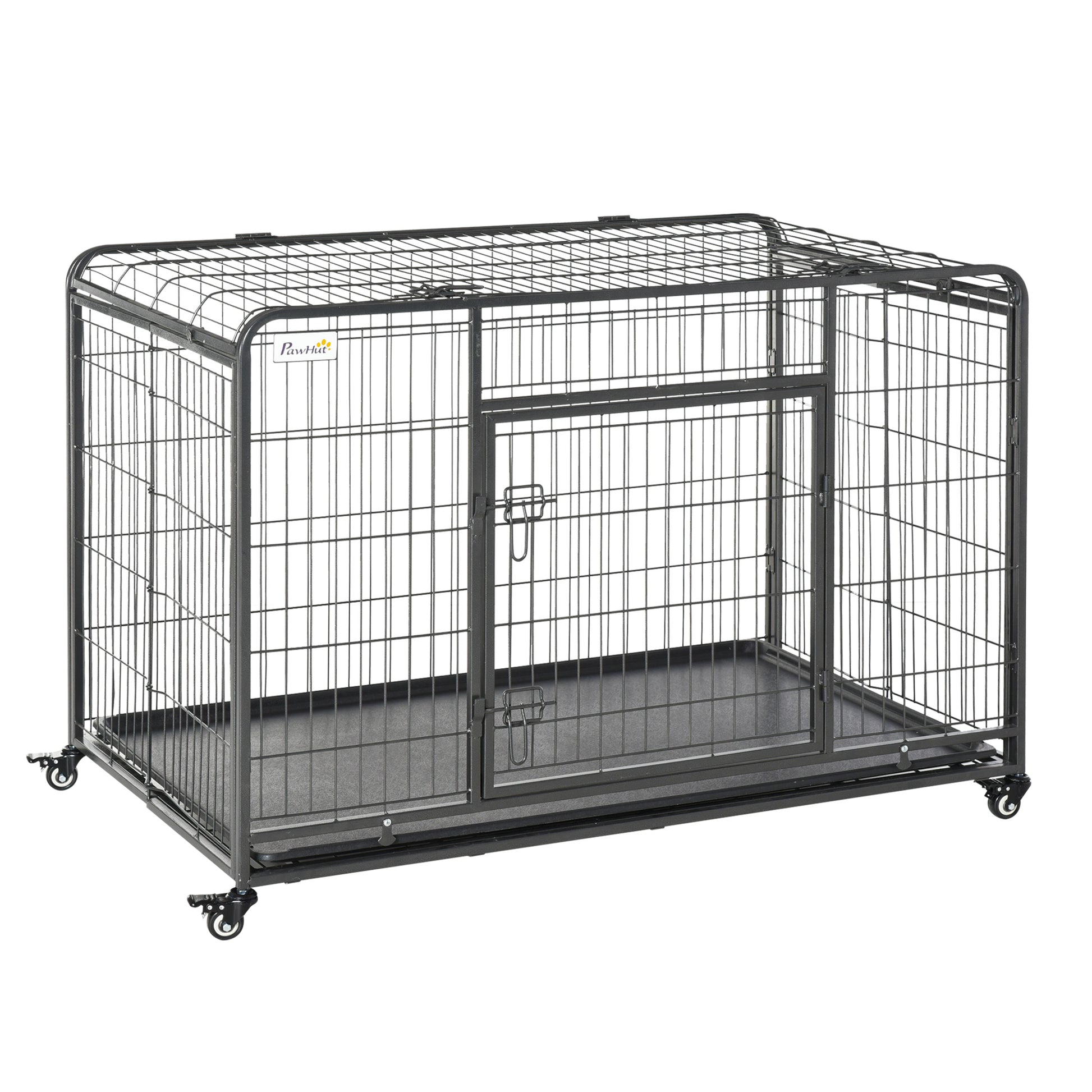 Photo of PawHut Metal Dog Cage Kennel Locking Door & Wheels Removable Tray Openable Top For Extra Large Pets 125 x 76 x 81 cm in cm colour on a white background