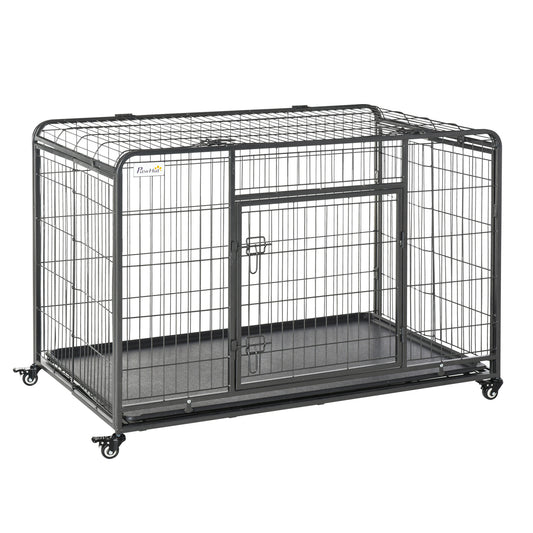 Photo of PawHut Metal Dog Cage Kennel Locking Door & Wheels Removable Tray Openable Top For Extra Large Pets 125 x 76 x 81 cm in cm colour on a white background