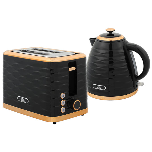 Photo of HOMCOM 3000W 1.7L Rapid Boil Kettle & 2 Slice Toaster, Kettle and Toaster Set with 7 Browning Controls and Crumb Tray, Black in Black colour on a white background