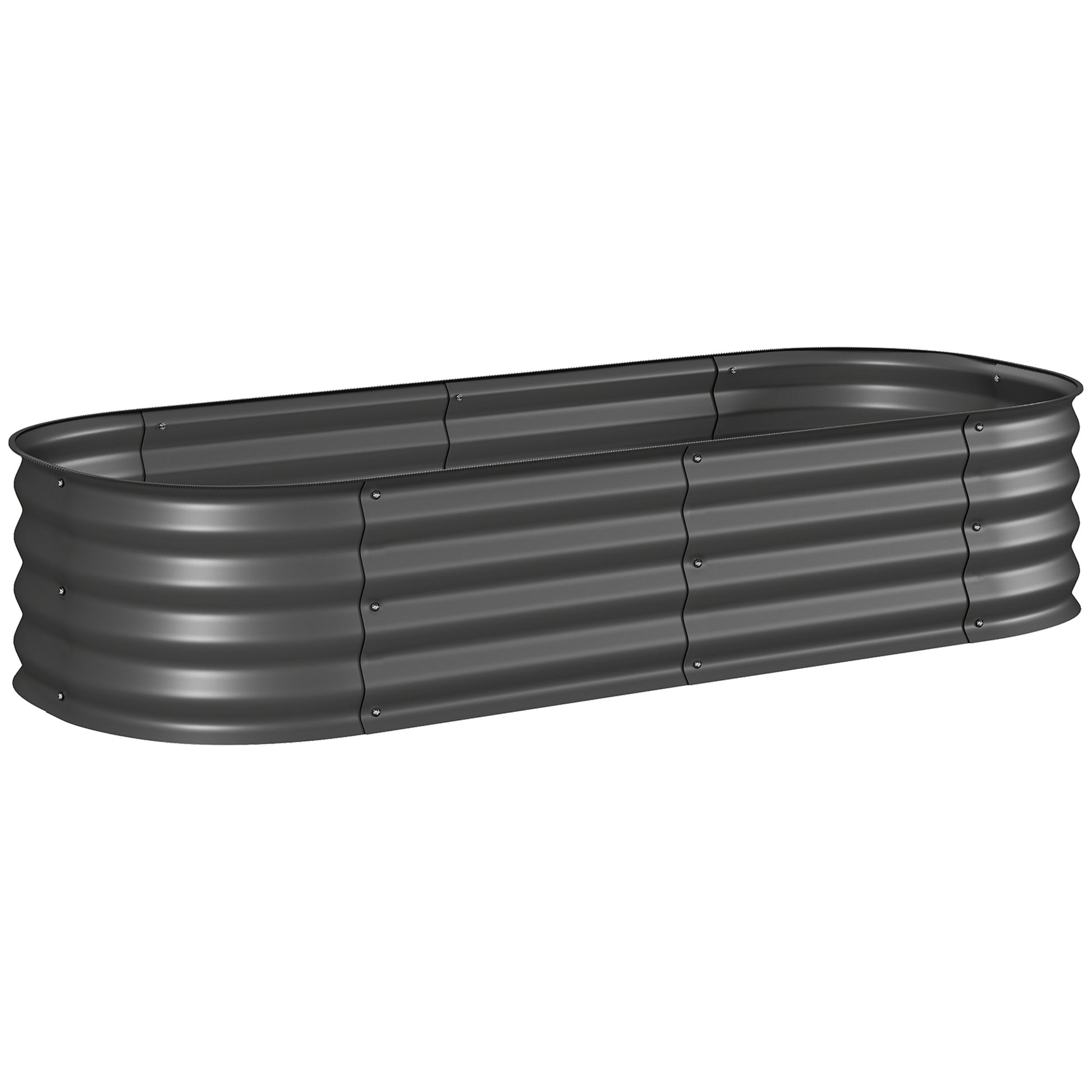 Photo of Outsunny Galvanised Raised Garden Bed, Metal Planter Box with Safety Edging, for Flowers, Herbs, Succulents, Dark Grey in Grey colour on a white background