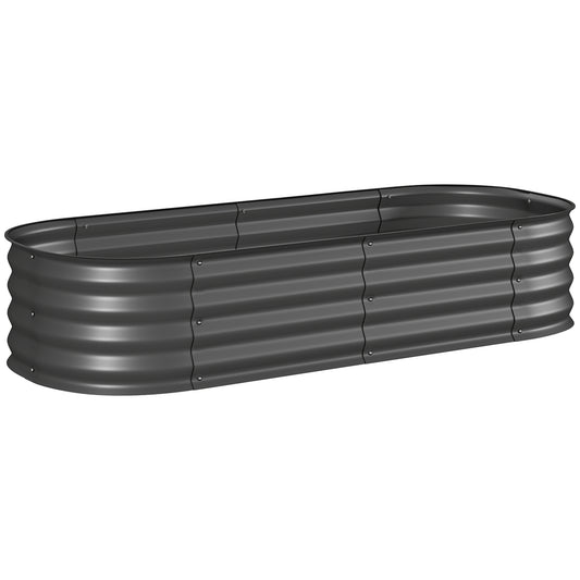 Photo of Outsunny Galvanised Raised Garden Bed, Metal Planter Box with Safety Edging, for Flowers, Herbs, Succulents, Dark Grey in Grey colour on a white background