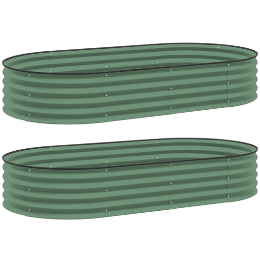 Photo of Outsunny Set of Two 181 x 93cm Steel Planters - Green in Green colour on a white background