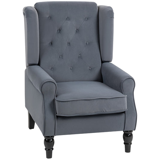 Photo of HOMCOM Wingback Accent Chair, Retro Upholstered Button Tufted Occasional Chair for Living Room and Bedroom, Grey in Grey colour on a white background