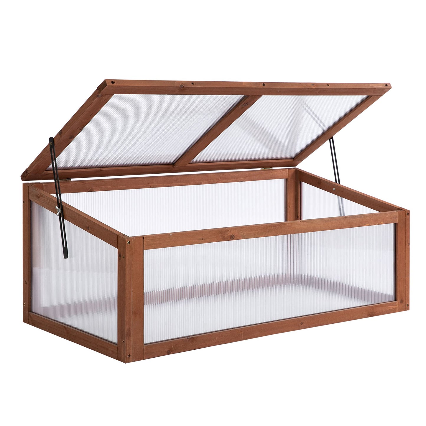 Photo of Outsunny Wooden Cold Frame, Small Polycarbonate Greenhouse for Plants with Openable & Tilted Top Cover, Brown, 100 x 65 x 40cm in 40cm colour on a white background