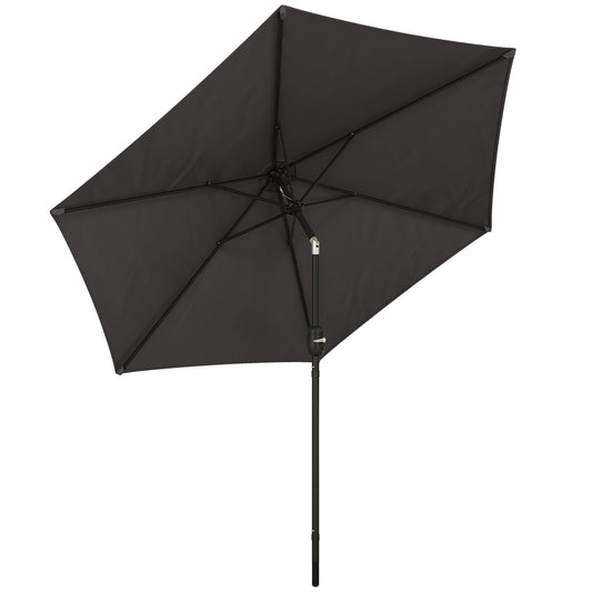 Photo of Outsunny 2.6 m Garden Parasol Umbrella with Aluminium Pole, Outdoor Patio Umbrella with Tilt and Crank, Vent, Black in Black colour on a white background