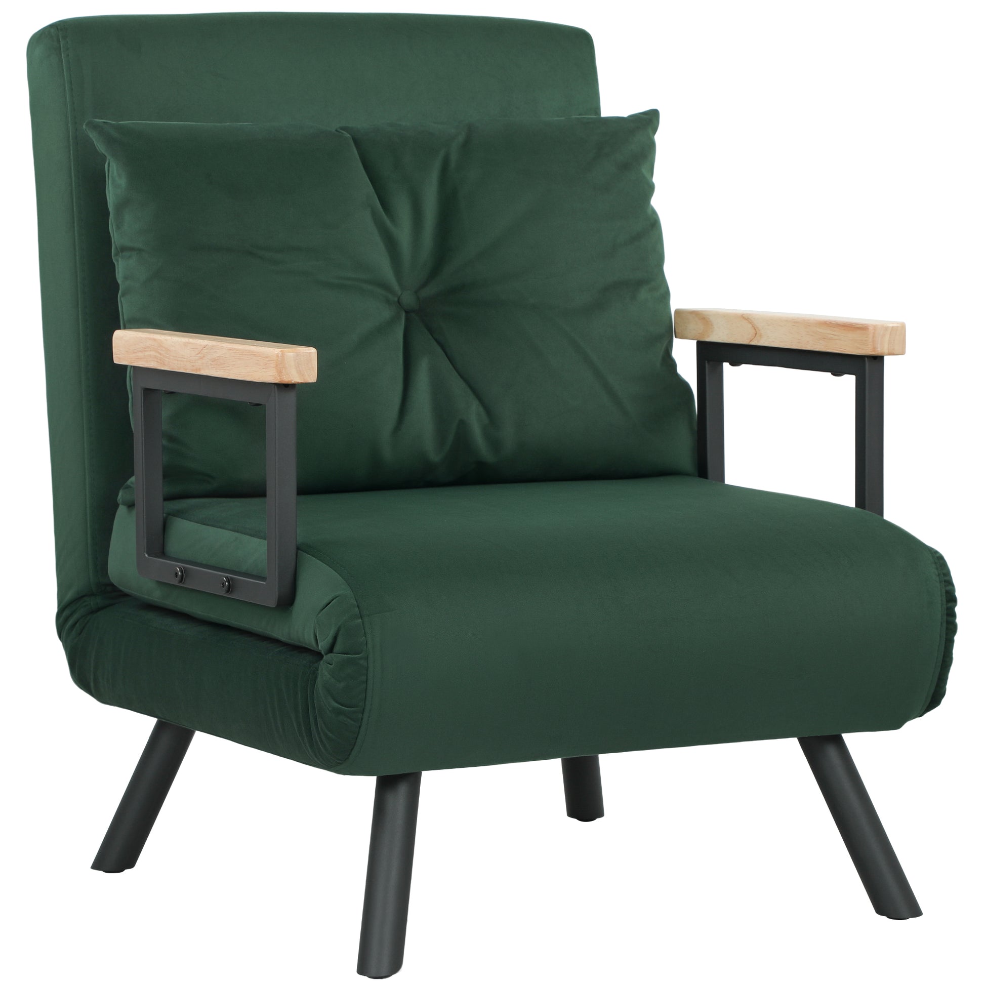 Photo of HOMCOM 4-in-1 Velvet-Feel Single Chair Bed, with Pillow - Green in Green colour on a white background