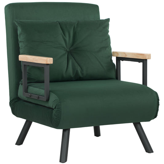Photo of HOMCOM 4-in-1 Velvet-Feel Single Chair Bed, with Pillow - Green in Green colour on a white background