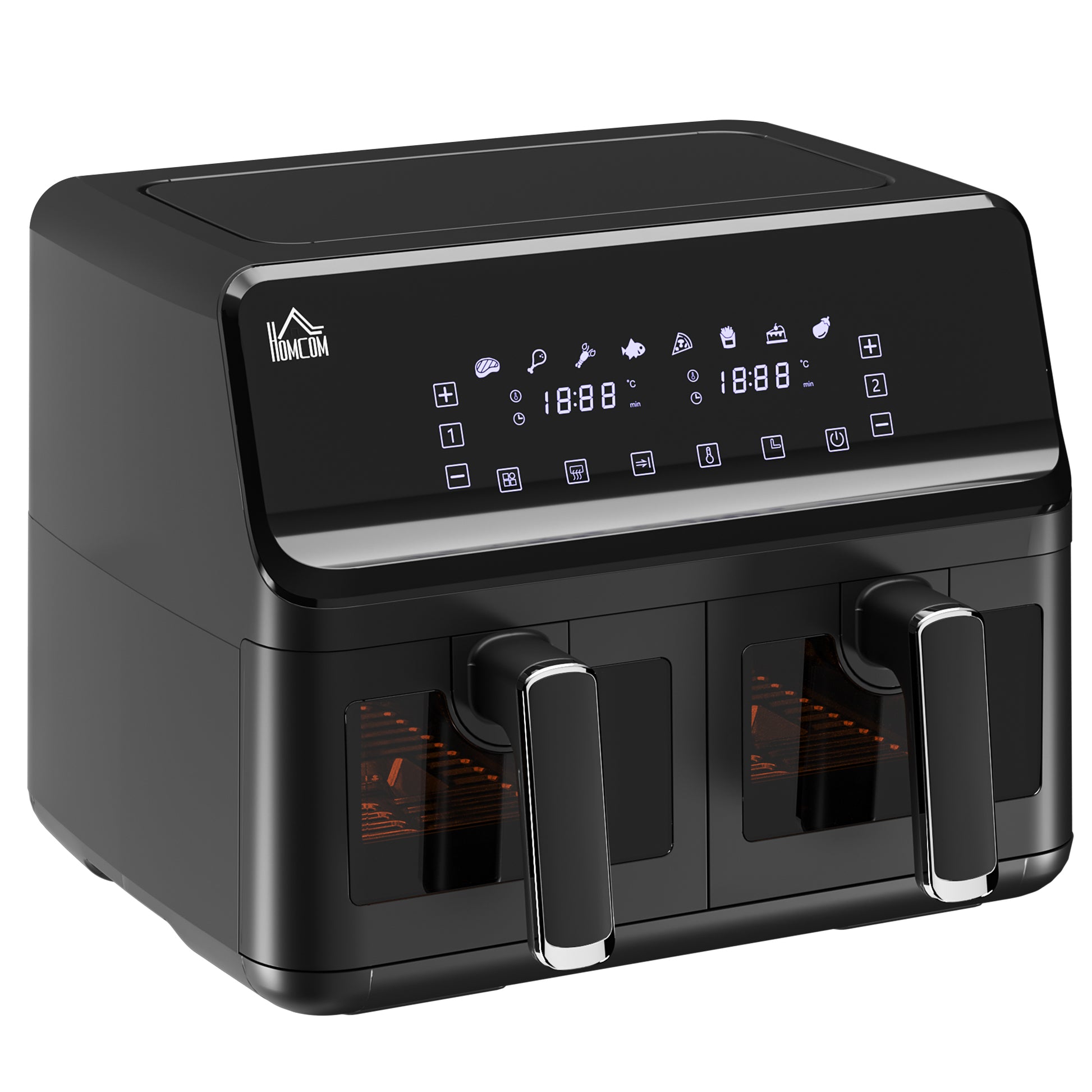 Photo of HOMCOM 8L Dual Basket Air Fryer, 8-in-1 Air Fryer Oven with Digital Display, Visible, Timer, Preheat for Oil Free Low Fat Cooking, 2500W, Sync Finish, Sliver in Sliver colour on a white background