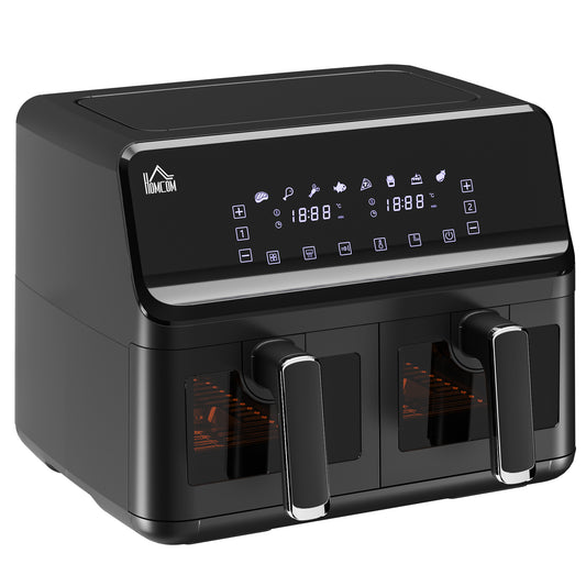 Photo of HOMCOM 8L Dual Basket Air Fryer, 8-in-1 Air Fryer Oven with Digital Display, Visible, Timer, Preheat for Oil Free Low Fat Cooking, 2500W, Sync Finish, Sliver in Sliver colour on a white background
