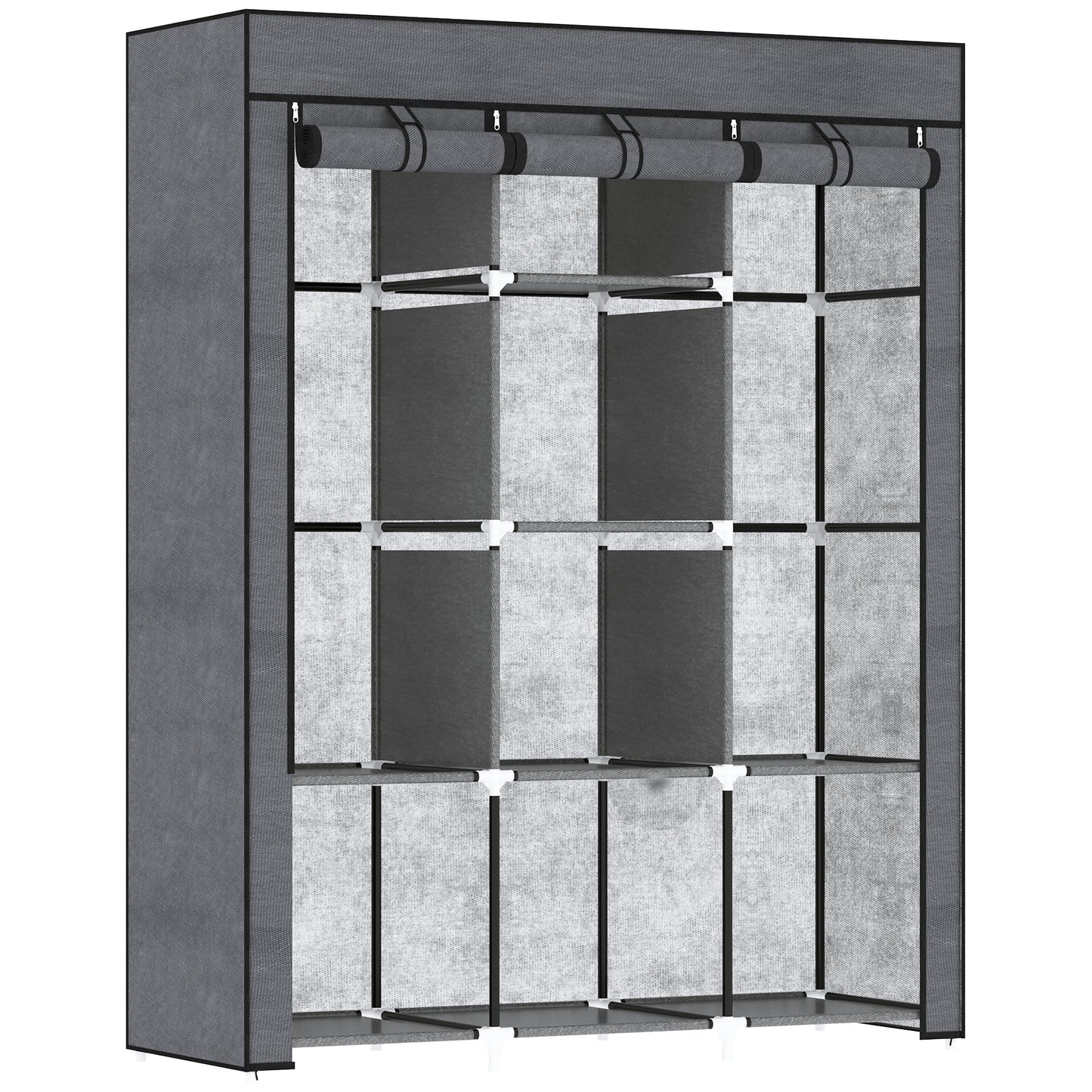 Photo of HOMCOM Fabric Wardrobe, with Rails and Shelves - Dark Grey in Grey colour on a white background