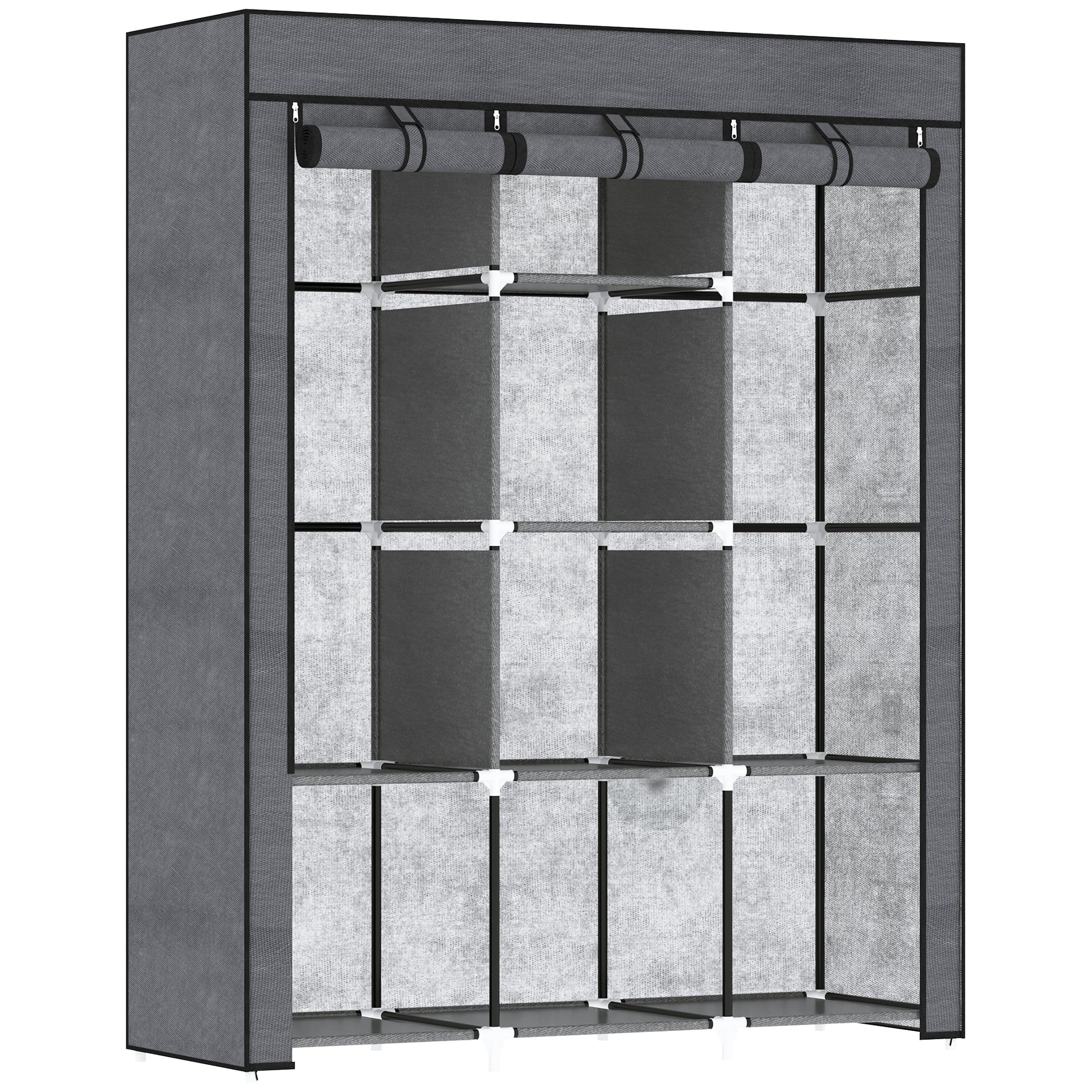 Photo of HOMCOM Fabric Wardrobe, with Rails and Shelves - Dark Grey in Grey colour on a white background