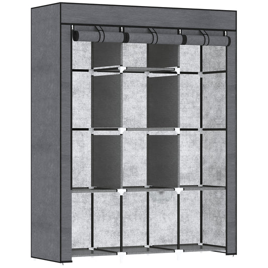Photo of HOMCOM Fabric Wardrobe, with Rails and Shelves - Dark Grey in Grey colour on a white background