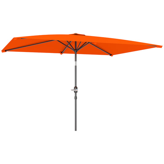 Photo of Outsunny 3x2m Garden Parasol Umbrella with Aluminium Pole, Tilt and Crank, Rectangular Outdoor Table Parasol Sun Shade for Patio, Orange in Orange colour on a white background