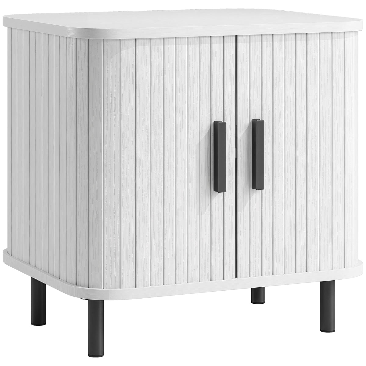 Photo of HOMCOM Nightstand with Sliding Doors and Metal Legs White Wood Effect in Effect colour on a white background