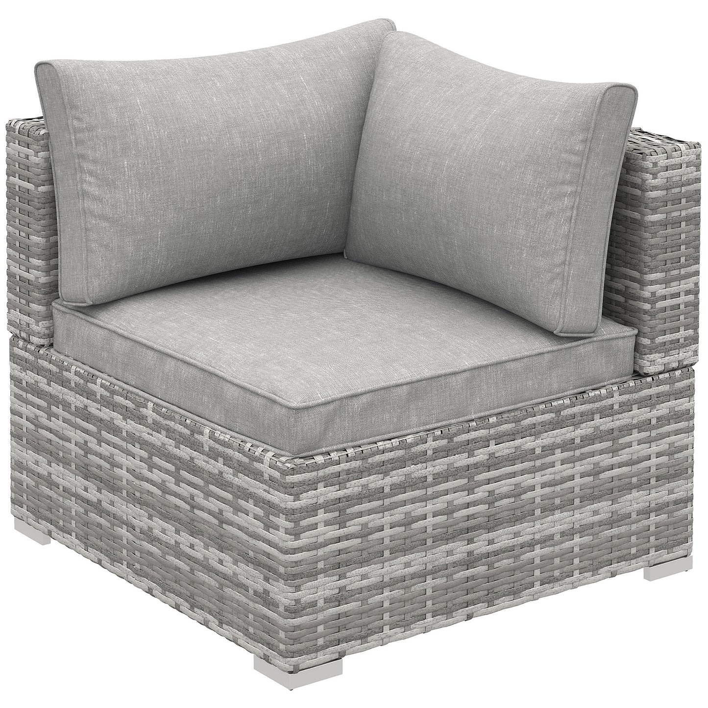 Photo of Outsunny Outdoor PE Rattan Corner Sofa, Garden Wicker Furniture Single Sofa Chair w/ Cushions, Light Grey in Grey colour on a white background