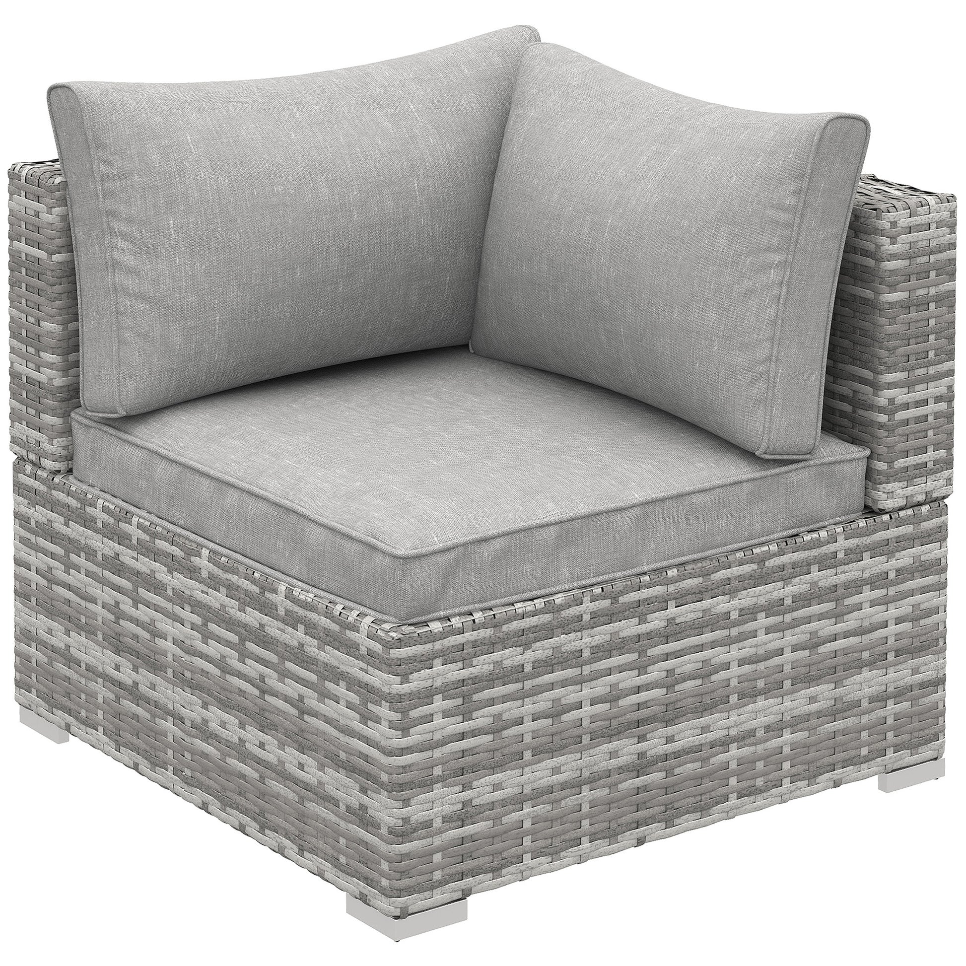 Photo of Outsunny Outdoor PE Rattan Corner Sofa, Garden Wicker Furniture Single Sofa Chair w/ Cushions, Light Grey in Grey colour on a white background