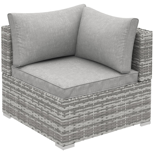 Photo of Outsunny Outdoor PE Rattan Corner Sofa, Garden Wicker Furniture Single Sofa Chair w/ Cushions, Light Grey in Grey colour on a white background