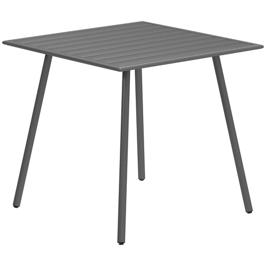 Photo of Outsunny Square Garden Table with Slat Top, Steel Frame, Outdoor Table for 4 Person, 80 x 80 x 74 cm, Grey in Grey colour on a white background