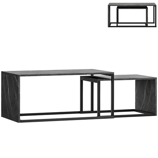 Photo of HOMCOM Nesting Coffee Table Set of 2, Industrial Stacking Side End Tables with Metal Frame for Living Room, Bedroom, Dark Grey Marble Effect in Effect colour on a white background