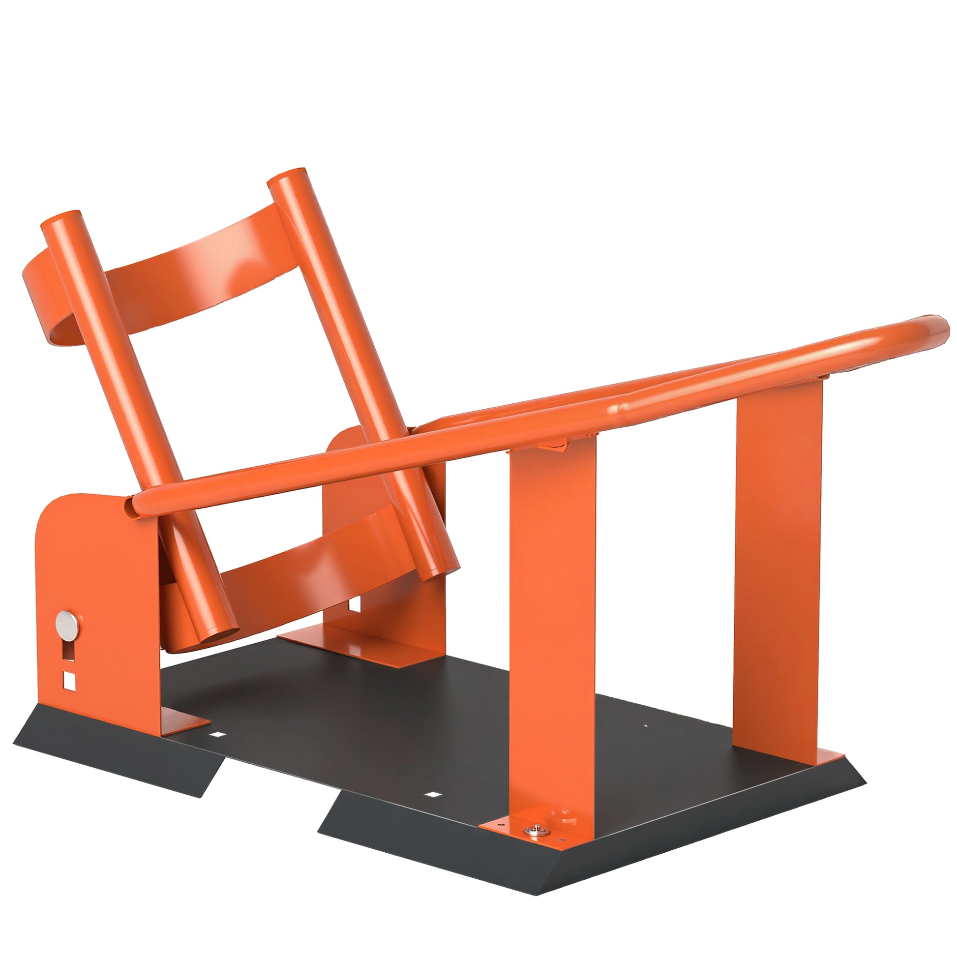 Photo of HOMCOM Motorcycle Wheel Chock, 816.5 kg Capacity Heavy Duty Steel Motorcycle Front Wheel Chock Holder with 3 Height Adjustable Holes, Fits 381-533.4 mm Wheels, Orange in Orange colour on a white background