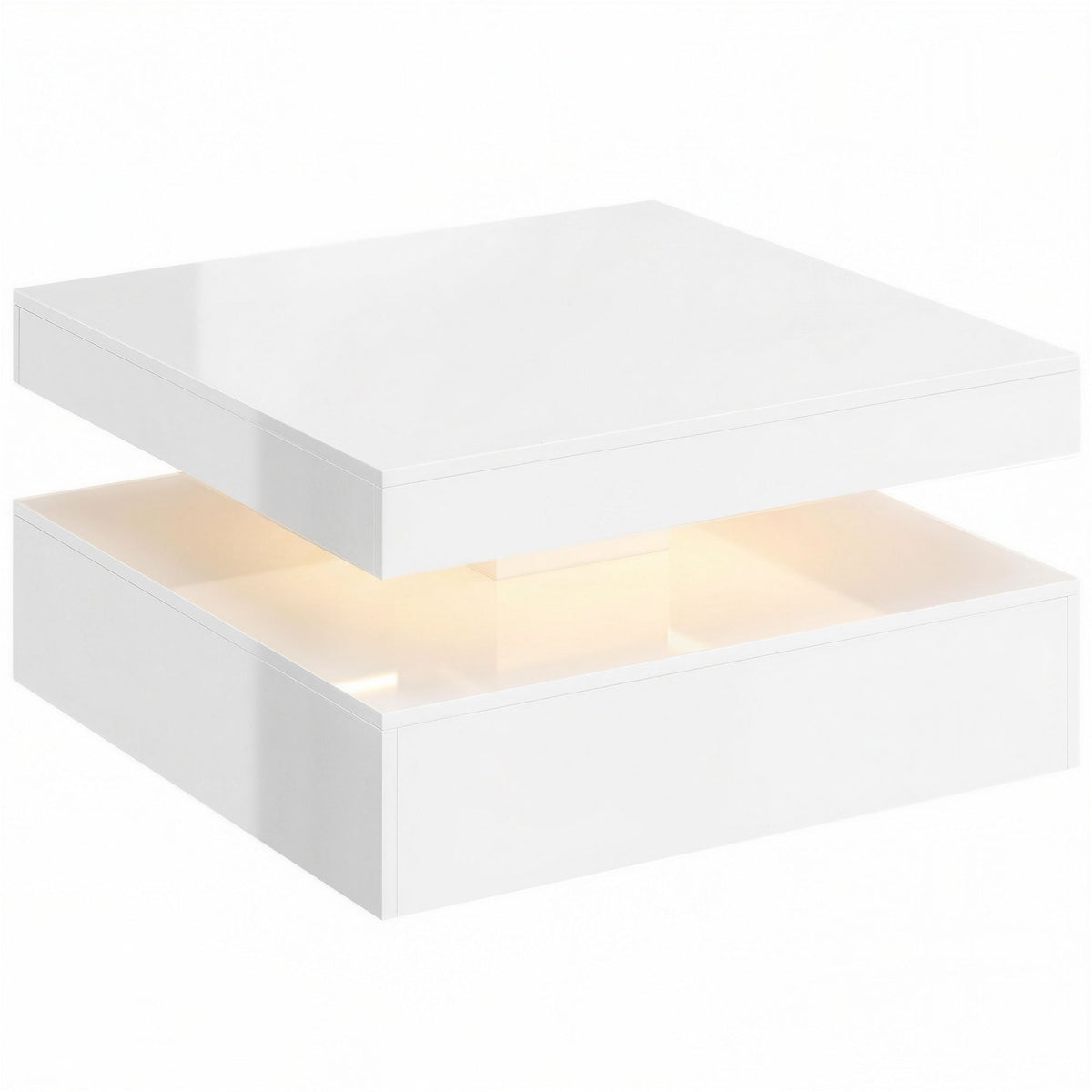 Photo of HOMCOM LED Coffee Table with Storage, 2-Tier Modern Centre Table with Open Shelf and Remote for Living Room, High Gloss White in White colour on a white background