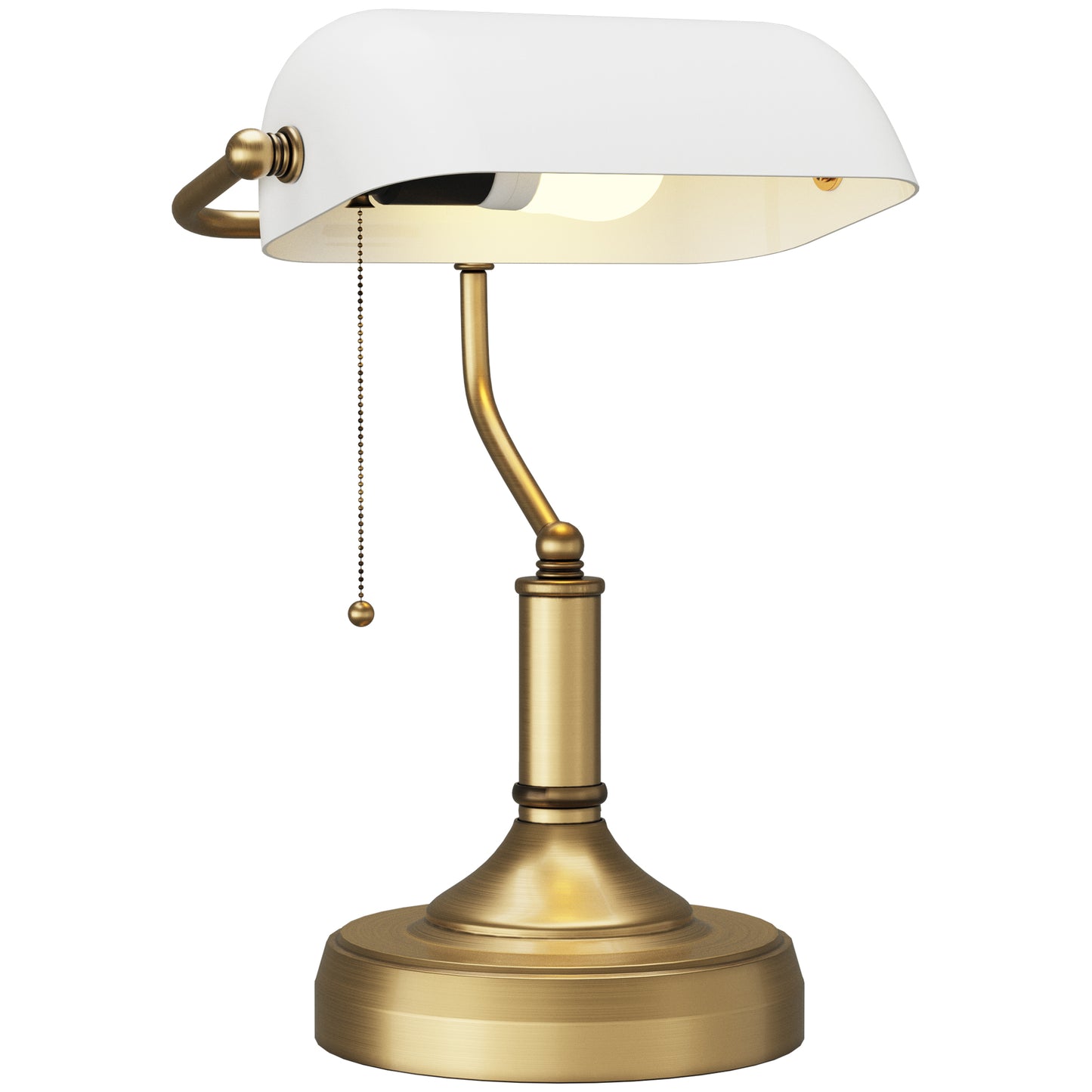 Photo of HOMCOM Banker's Desk Lamp with Antique Bronze Tone Base, Table Lamp with White Glass Shade for Home Office, White in White colour on a white background