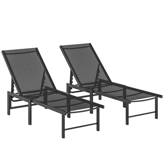 Photo of Outsunny Set of Two Reclining Sun Loungers - Black in Black colour on a white background