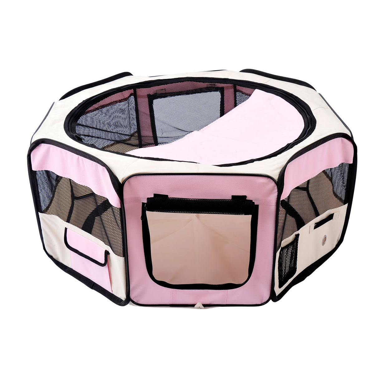 Photo of PawHut 600D Oxford Soft Fabric Kennel, Portable Lightweight Cat Dog Playpen, Foldable Pet Puppy Rabbit Guinea Pig Pen Run Dia 90 x 41H cm Indoor & Outdoor Pink in Pink colour on a white background
